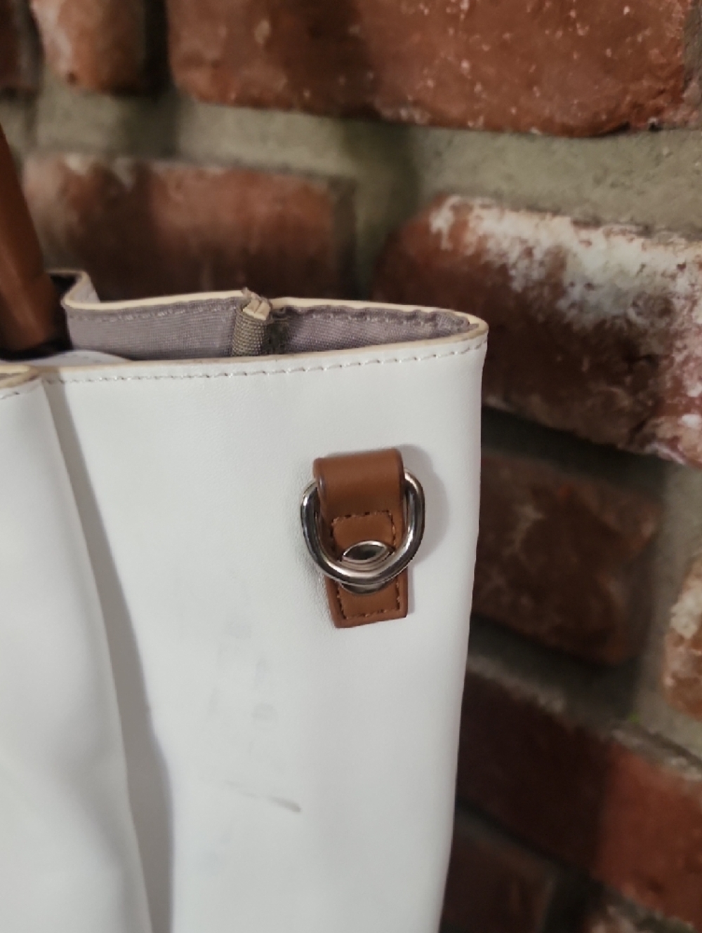 Sondra Roberts White Tote Bag Brown Braided Handles Large Minimalist Shoulder - Picture 7 of 11